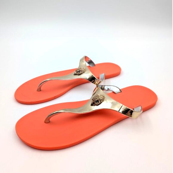 Kurt Geiger Maddison T-Bar Thong Sandals Women's Orange/Gold Size US6.5 EU37 - Picture 1 of 11